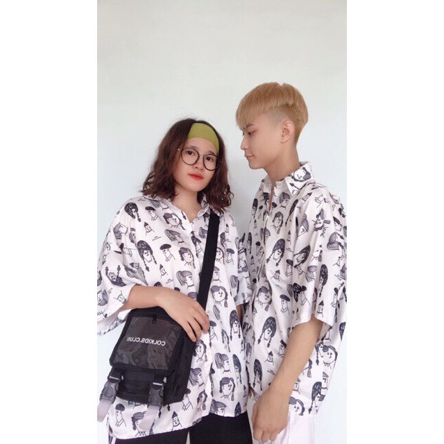 ÁO SƠ MI LOANG CÔ GÁI - ÁO KHOÁC CỔ BẺ IN HÌNH CÔ GÁI ĐỘC LẠ