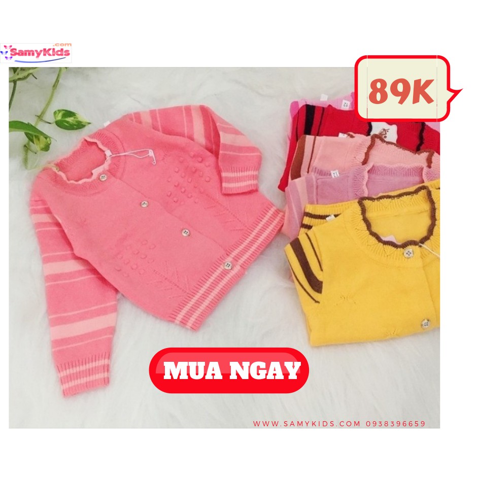 Áo Len Sơ Sinh Bé Gái Hàng Quảng Châu Đẹp Cài CúcGiữa mã 8109 Cho Bé Từ 1-3 Tuổi