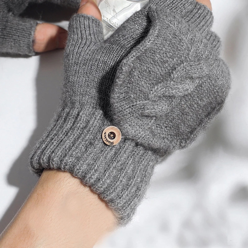 Găng Tay Len Hở Ngón Giữ Ấm Cho Nam