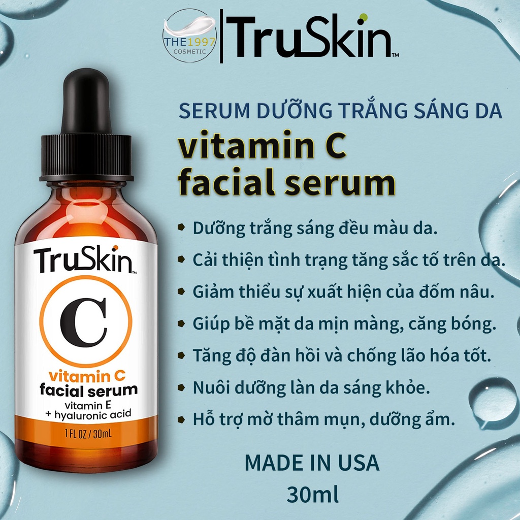 Serum sáng da TruSkin Vitamin C Facial Serum with vitamin E + hyaluronic acid (30ml)