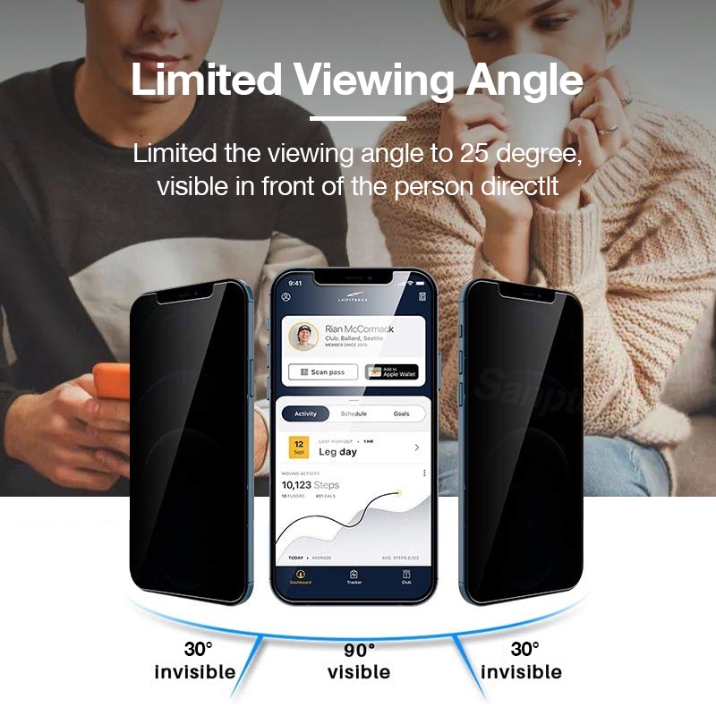 Sanptoch HD Privacy Screen Protector For 11 / 12 / 13 Pro Max Mini 9H Hardness Tempered Glass Protective Film With 2Pcs Full Camera Lens Protector