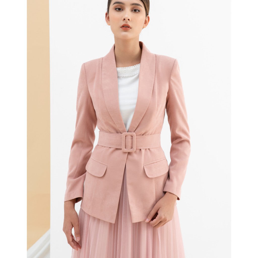 Áo Vest Nữ Hồng Cổ Sam Kèm Đai Áo DIDO