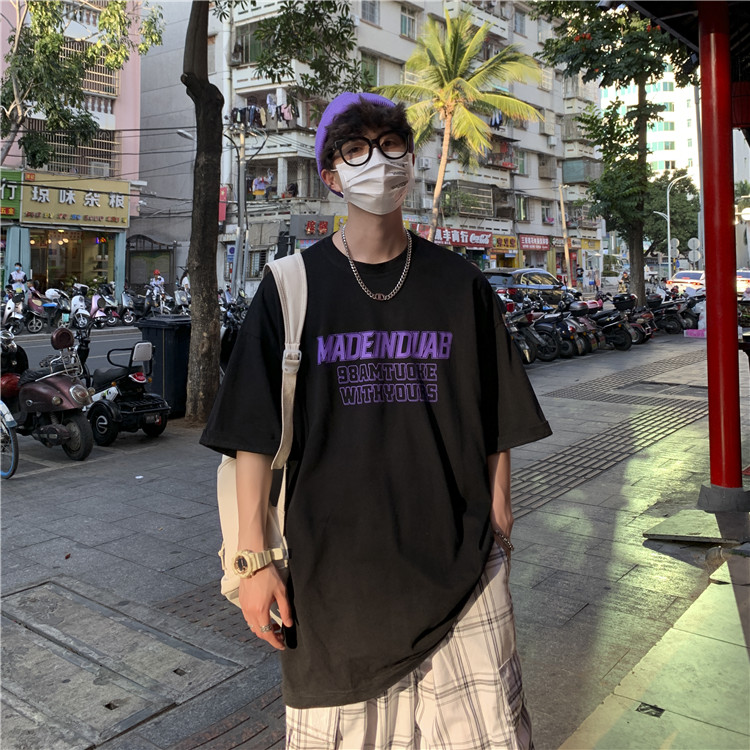 Men's High Street Cool Style Fashion Korean Style Letter Print Short Sleeve T-shirt Street Style Unisex Fashion Short Sleeve T-shirt | BigBuy360 - bigbuy360.vn