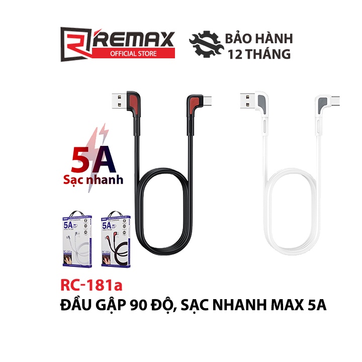 Cáp sạc nhanh Gaming 2 đầu chữ L Remax RC-181a Zenax Series max 5A cổng Type C