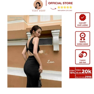 Đầm sát nách ôm body dáng dài xòe thiết kế đan xoắn sau lưng