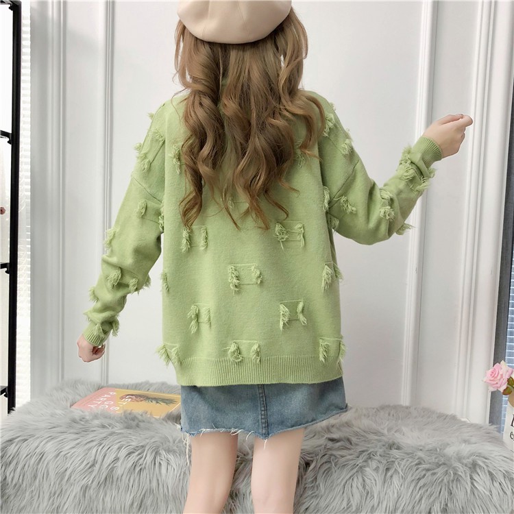 Áo len nữ phối tua vải mềm mại dáng rộng