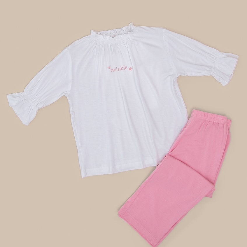 Bộ quần áo bé gái màu trắng hồng Pyjama Nous chất Liệu Nu Doux mềm mhẹ (Size Từ 2-3 Tuổi Đến 5-6 Tuổi)