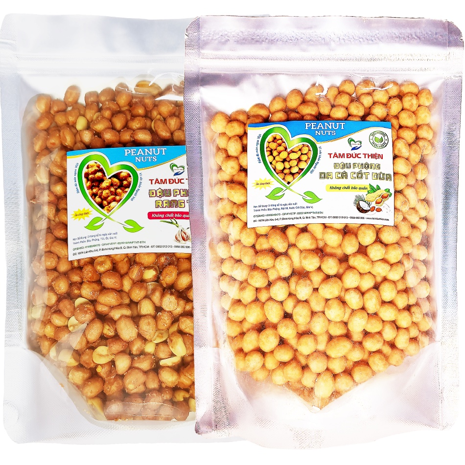 Combo 1KG Đậu Phộng Rang Tỏi Ớt/Da Cá Cốt Dừa Công Thức Mới Tâm Đức Thiện (2 x Túi 500GR)