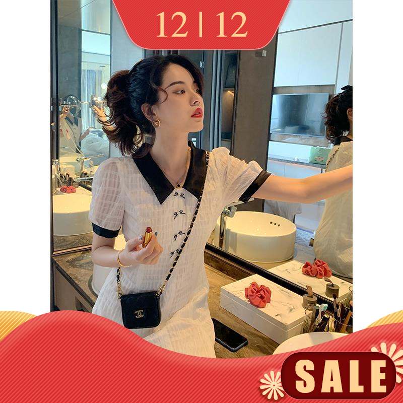 Đầm polo dáng dài ôm eo đính nơ xinh xắn cho nữ