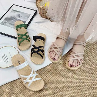 Giày Sandal Nữ Quai Chéo Đế Giả Cói Đi Học Đi Mưa - GL002