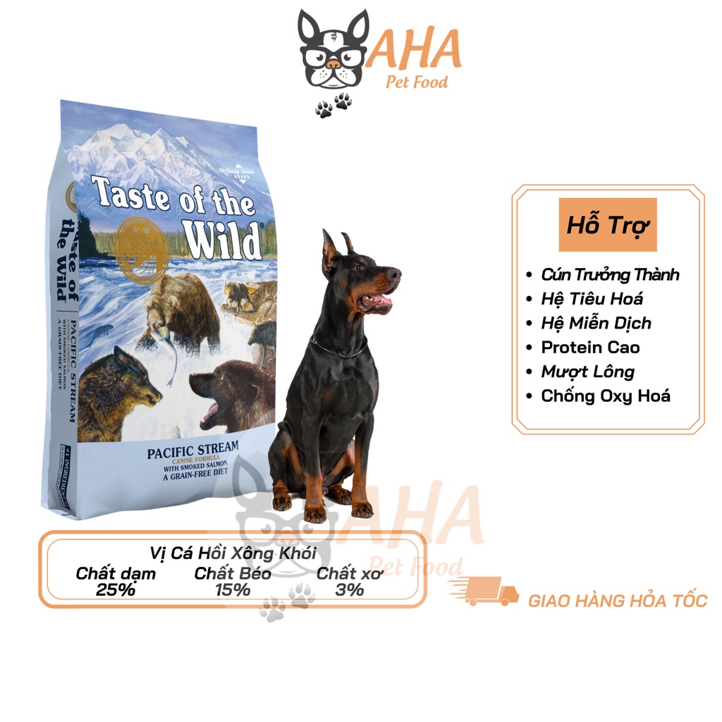 Thức Ăn Cho Chó Doberman Taste Of The Wild Bao 500g Hỗ Trợ Xương Cơ Khớp -  Pacific Stream Cá Hồi Xông Khói, Rau Củ Quả
