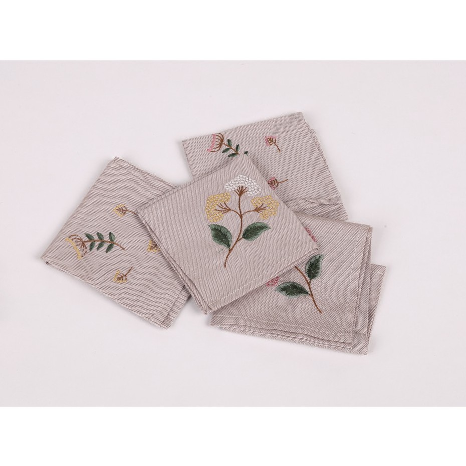 Khăn mùi xoa họa tiết hoa Sa Maison, Chất liệu Linen, Kích thước 33x33cm