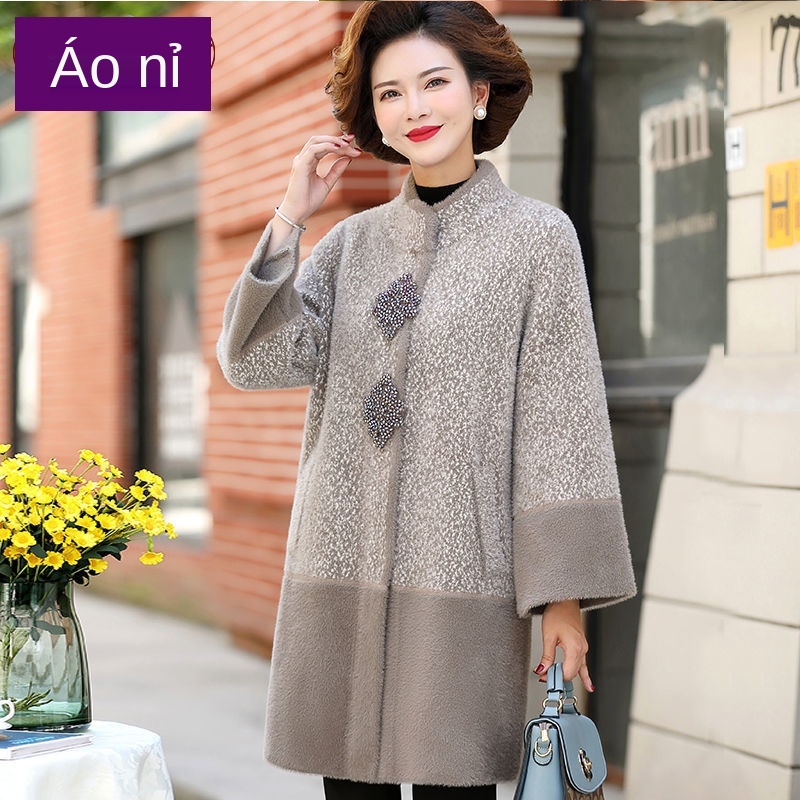 Quần áo của mẹ, áo khoác nhung dày giả lông chồn | BigBuy360 - bigbuy360.vn