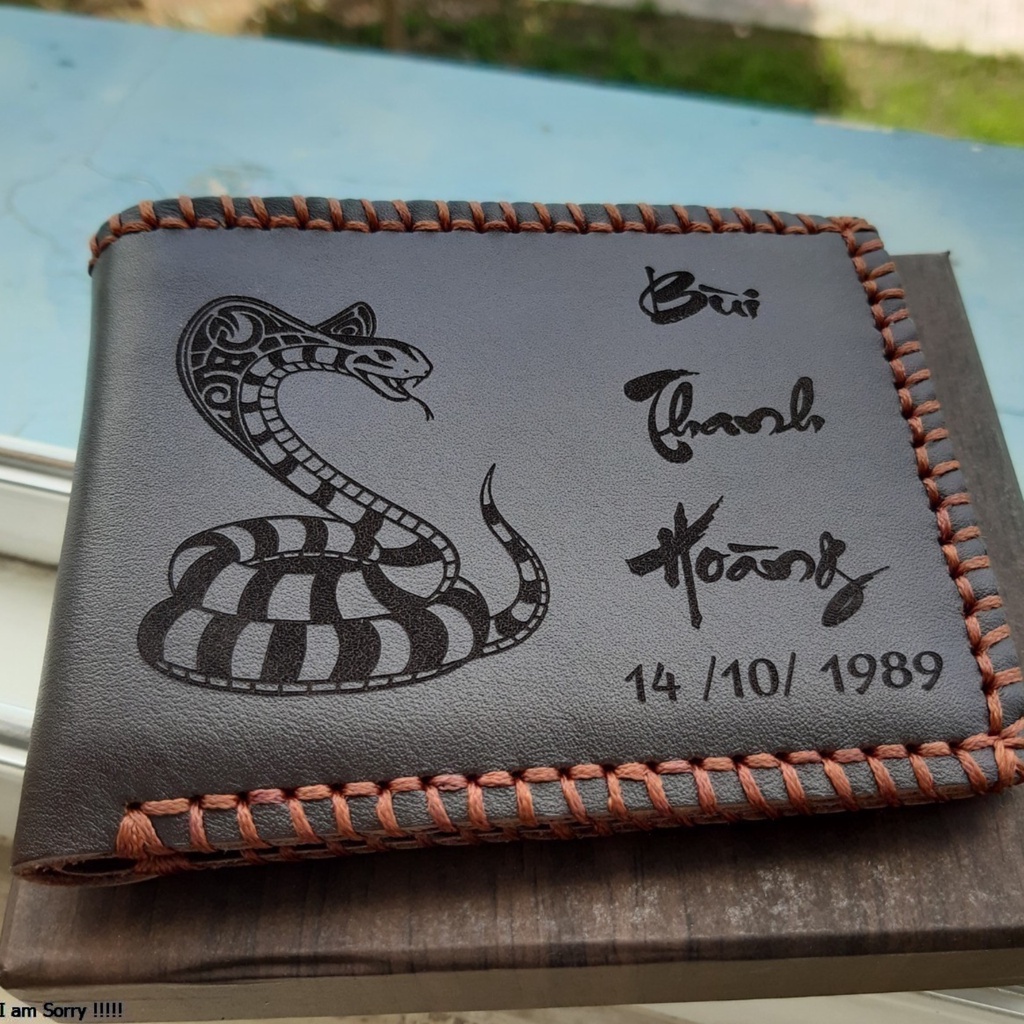 Bóp da bò BYL/Ví Nam Da Bò Khắc Hình/Ví khắc tên/Ví nam/Ví ngang/Ví khắc tên