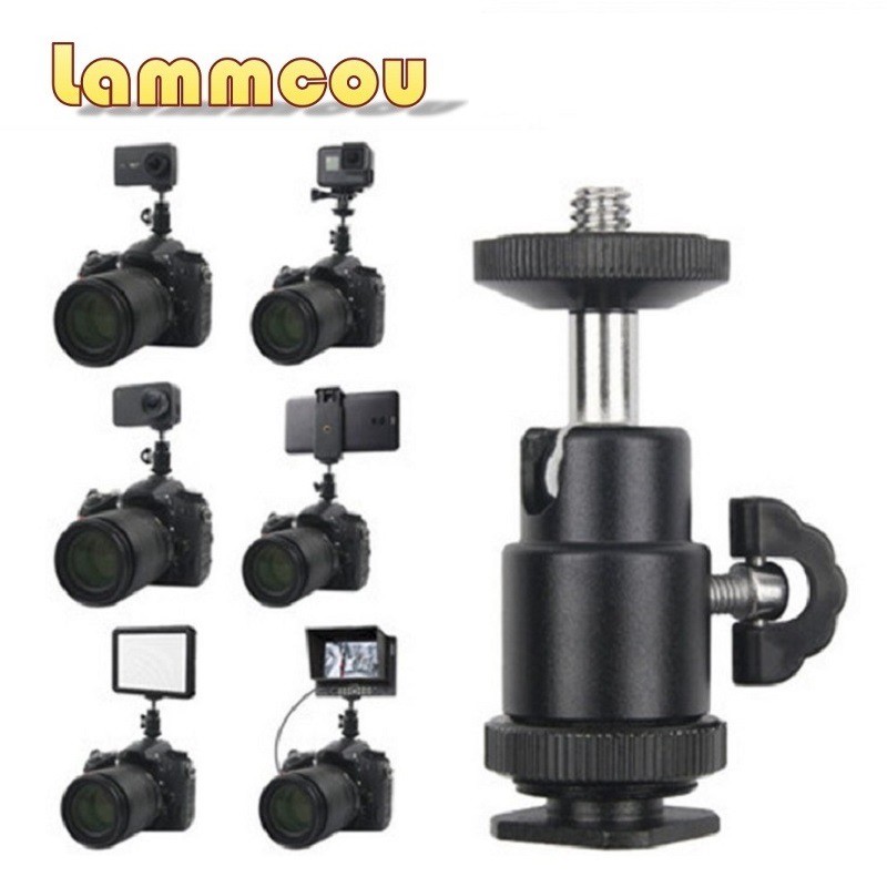 Đầu bi mini LAMMCOU có đầu chuyển đổi ngàm thích hợp cho máy ảnh máy quay điện thoại thông minh đèn LED video mi cờ rô