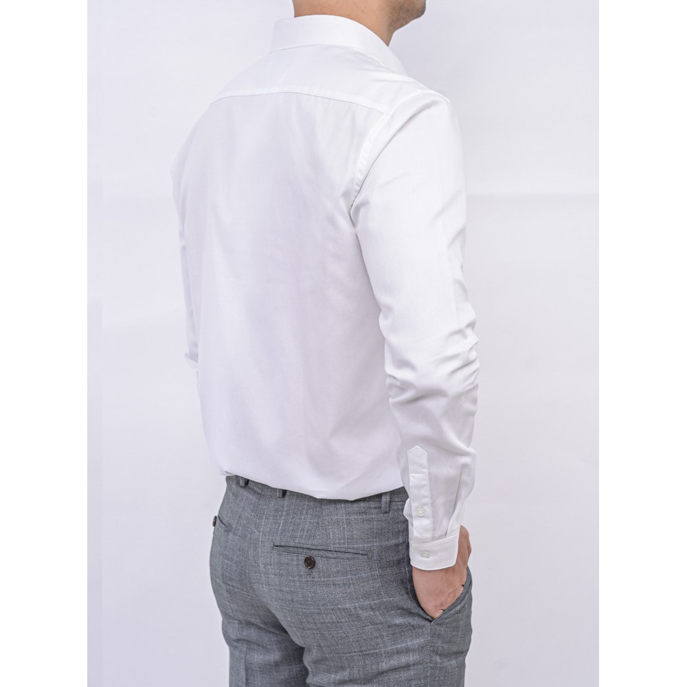 Sơ Mi Nam Dài Tay Công Sở VENICE - Màu Trắng Chéo To, Cổ Ngược (Cúc Trắng Thg), Form Slim Fit, Vải Cotton Pha Sợi .