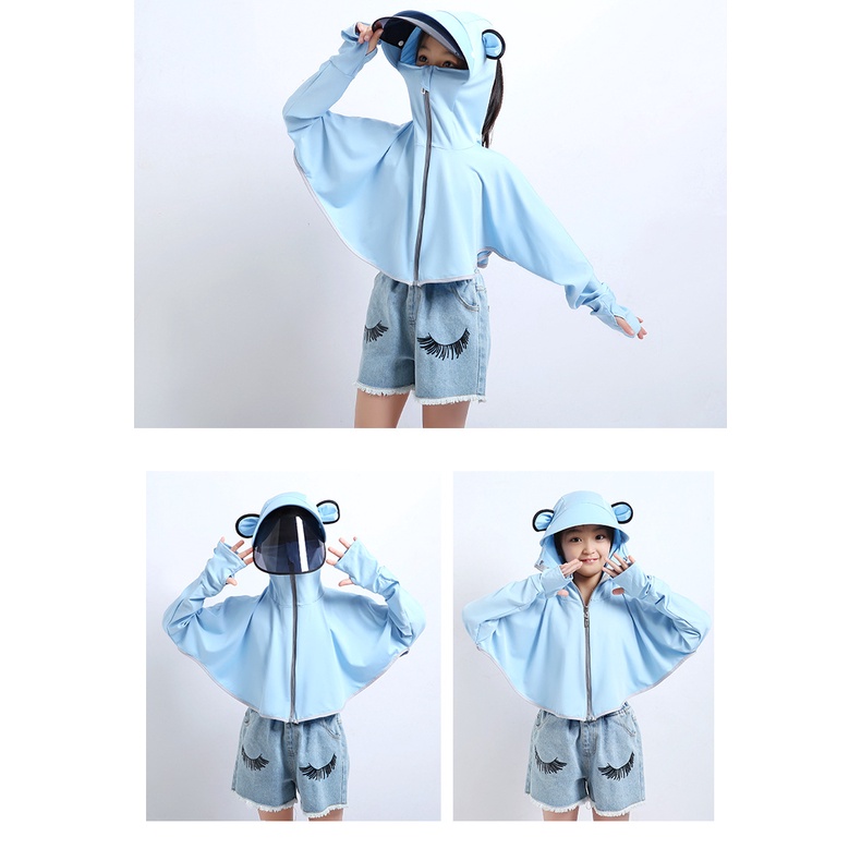 Áo Khoác Chống Nắng Tia UV Siêu Mỏng Thoáng Khí Có Mũ Trùm Dành Cho Nữ 110-150cm