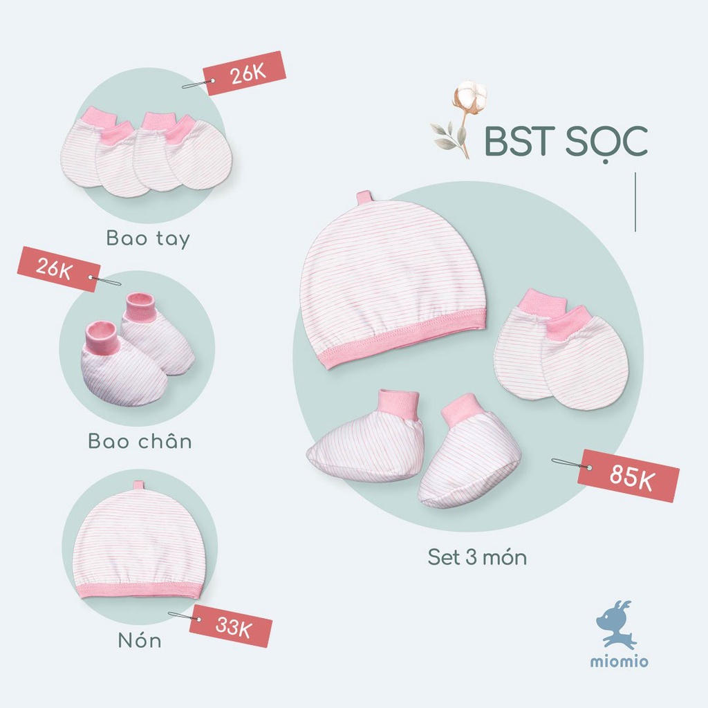 Bao Tay Sơ Sinh Bo, Bao Chân Bo, Nón Sơ Sinh MIOMIO Cho Bé Trai, Bé Gái, Vải Cotton