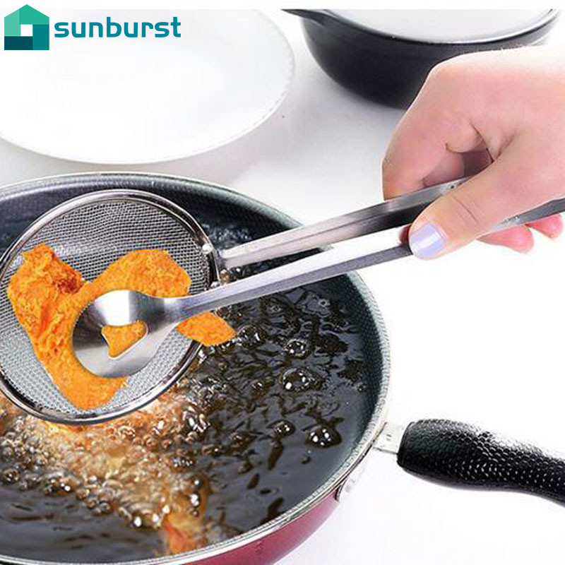 Vá Lọc Dầu Chiên Thức Ăn Tích Hợp Kẹp Chất Liệu Thép Không Gỉ Tiện Dụng