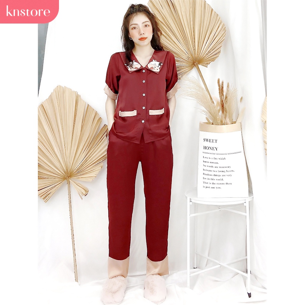 Pijama lụa satin tay ngắn quần dài, Đồ ngủ nữ lụa cao cấp mát mịn không nhăn ẢNH THẬT CỦA SHOP - sunstore Việt Nam