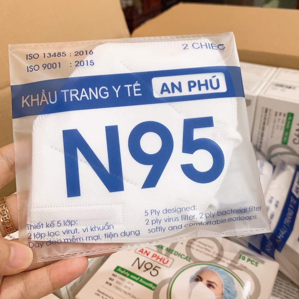 [ CHÍNH HÃNG ]Khẩu Trang N95 An Phú -Túi 2 cái - Khẩu Trang Y Tế Kháng Khuẩn 5 Lớp màng lọc khuẩn, chống bụi mịn, ôm khí