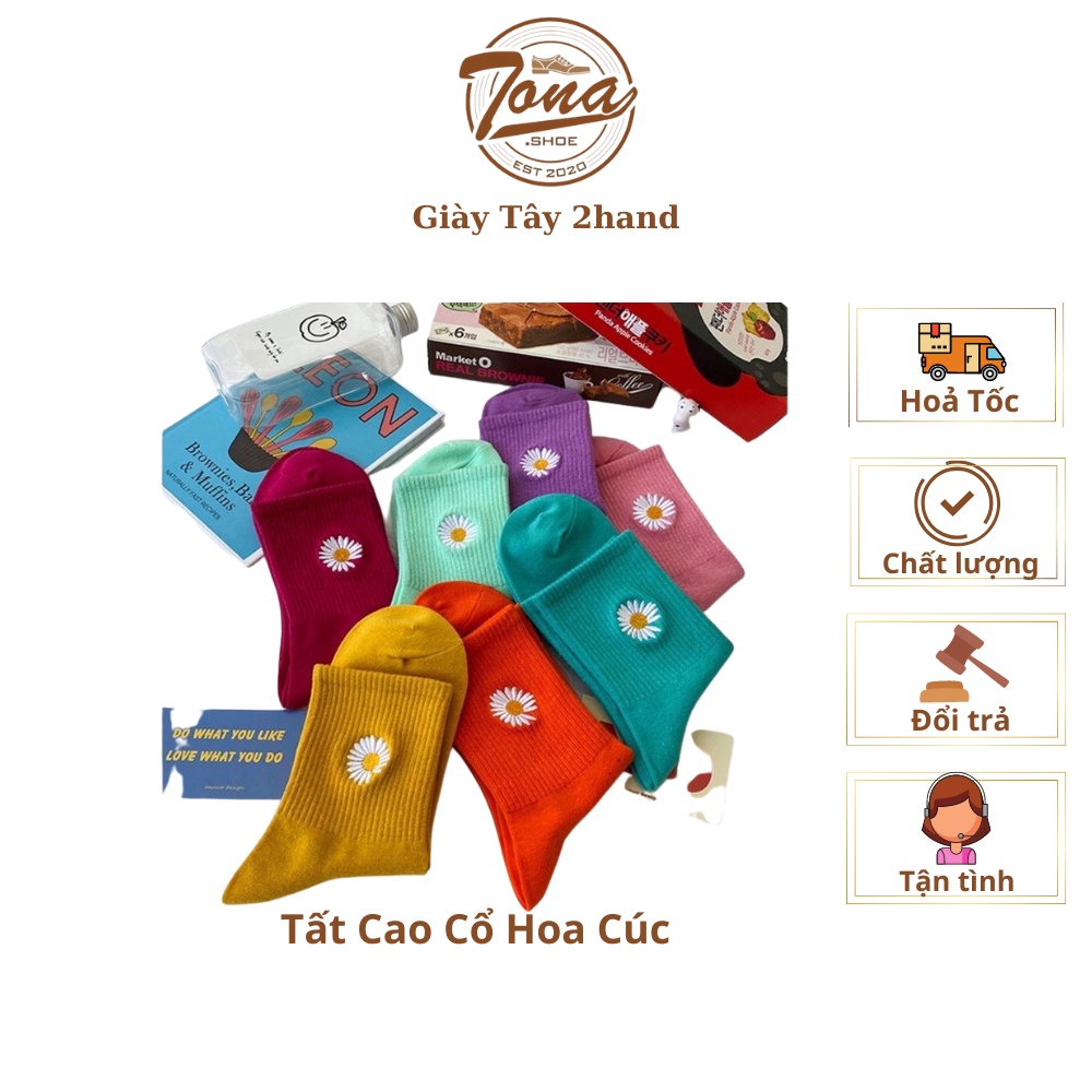[TonaShoe] Tất Cổ Cao Hoạ Tiết Hoa Cúc Đủ Màu