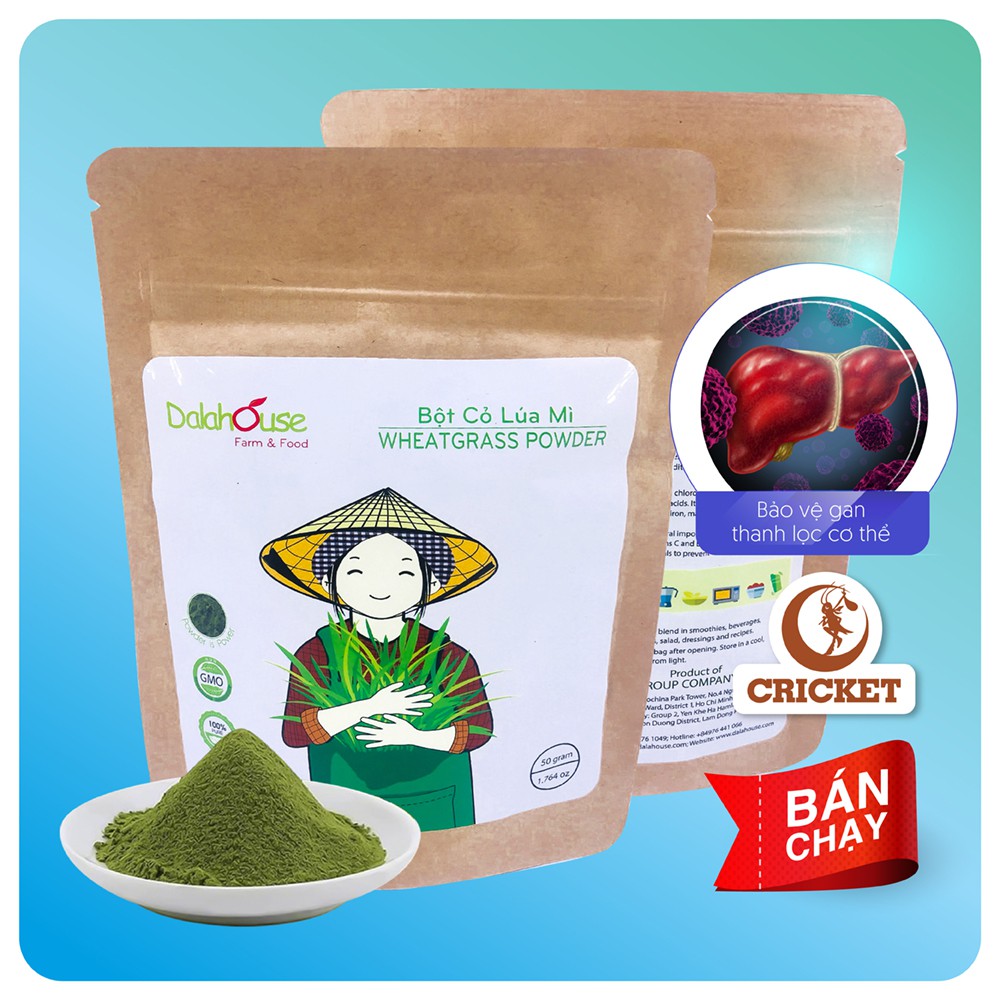 Bột Cỏ Lúa Mì Nguyên Chất Sấy Lạnh Dalahouse (50g) giúp giảm cân, hỗ trợ tiểu đường, detox cơ thể