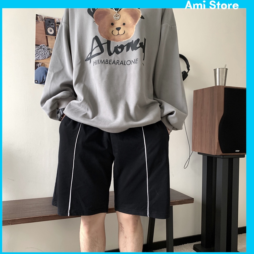 Quần đùi nam nữ ống rộng, quần short sọc trắng ulzzang cạp chun thoải mái phong cách năng động QS14 Ami store | BigBuy360 - bigbuy360.vn