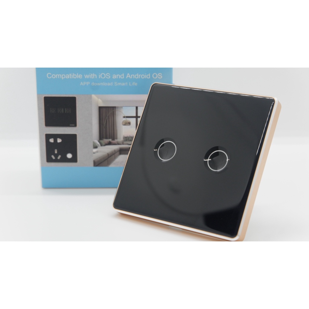 Công Tắc Thông Minh Zigbee Tuya, Nút Lõm, Hình vuông Viền Vàng, Điều Khiển Từ Xa qua điện thoại với App Tuya Smart