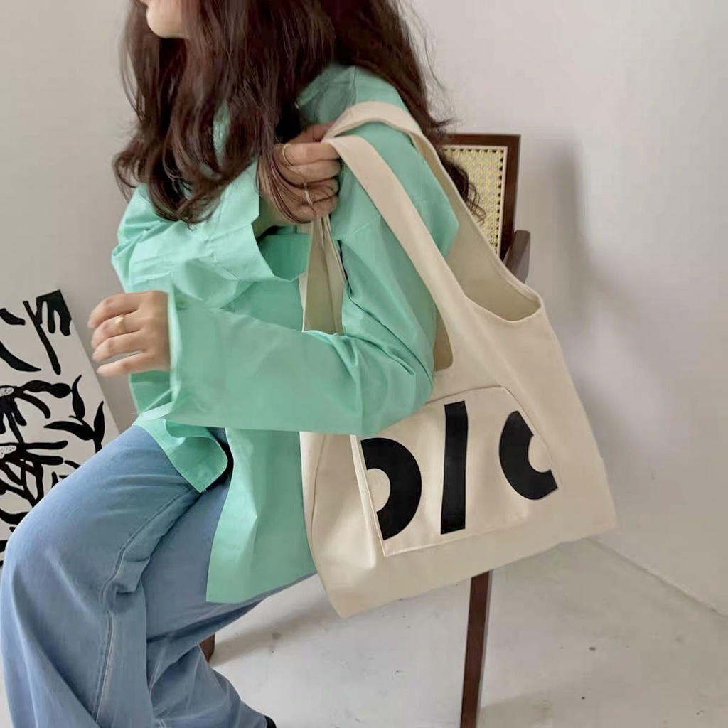 Túi Xách Đeo Vai Bằng Vải Canvas In Chữ Phong Cách Mới Dành Cho Nữ