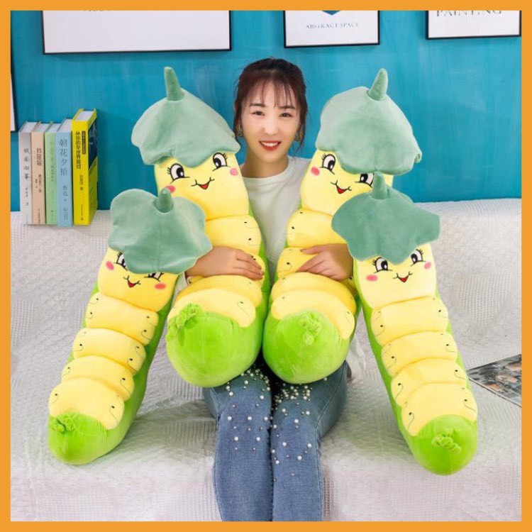 Gối Ôm Hình Sâu Hàng Loại 1 size 55cm 75cm 95cm 100% Bông Siêu Nhẹ Trắng