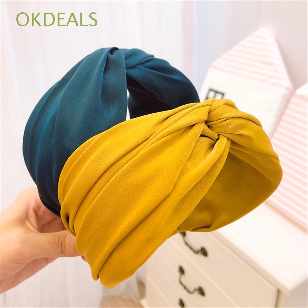 Băng đô cài tóc vải chiffon phối cotton bản to cho nữ