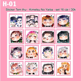 Sticker / hình dán tem thư anime Kimetsu No Yaibai (1 set 16 hình)