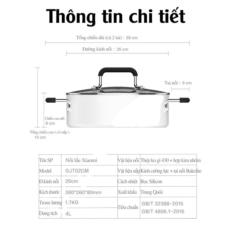 HỎA TỐC - Nồi nấu lẩu Xiaomi Mijia dùng cho bếp điện từ - Bếp hồng ngoại - Induction Cooker (FullBox Chính Hãng)