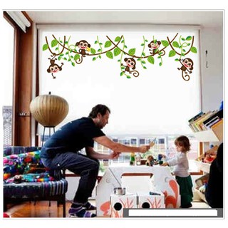 Hình dán tường Khỉ con đu dây trang trí phòng cho bé - decal có keo sẵn dễ dàng bóc dán tại nhà