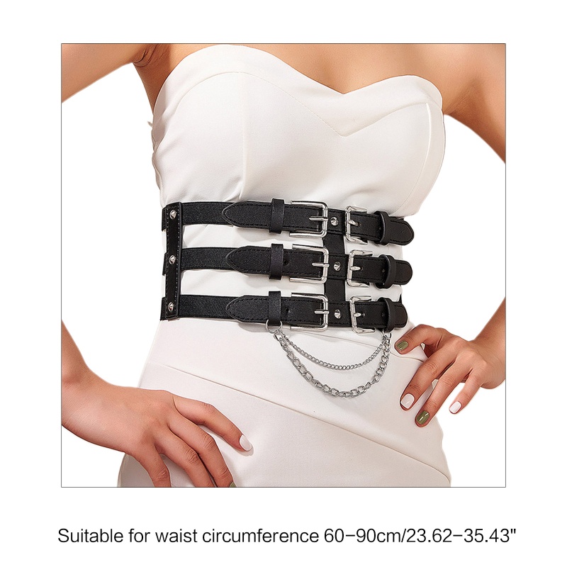 Thắt Lưng Dây Xích Màu Đen Phong Cách Gothic Cổ Điển Có Thể Điều Chỉnh Cho Nữ