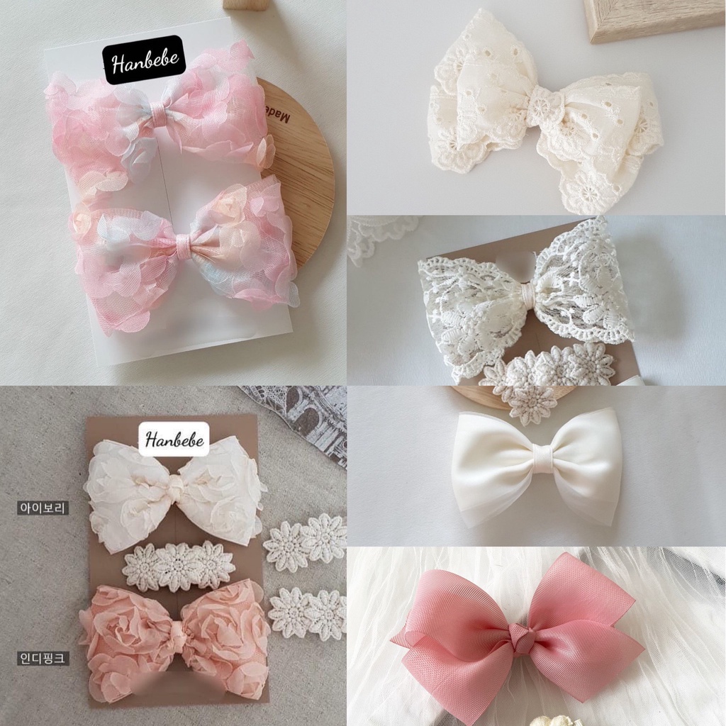Kẹp tóc nơ ren nơ hoa handmade Hàn Quốc cho bé gái
