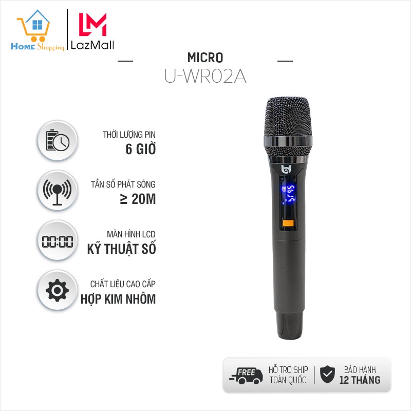 Micro Không Dây Karaoke U-WR20, Chuyên Dành Cho Mọi Loa Kéo, Âm Ly, Tần Số 50, bảo hành 12 tháng