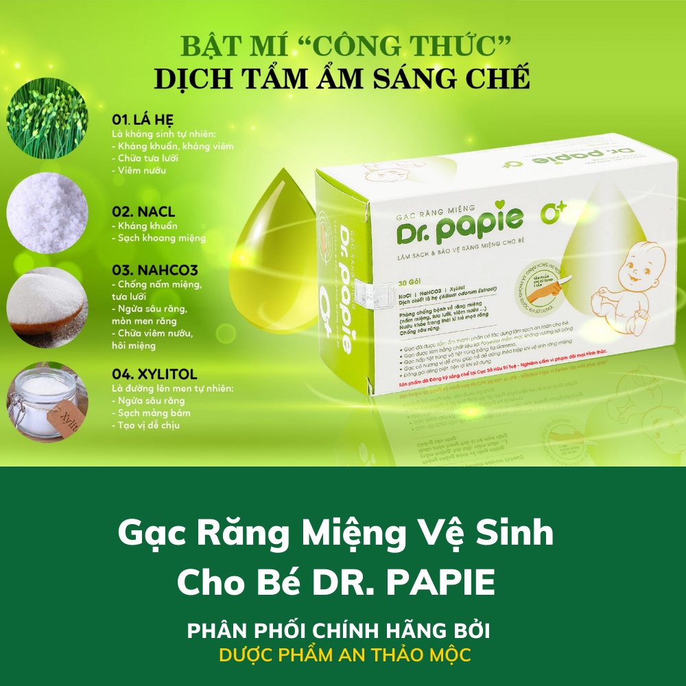 Gạc răng miệng vệ sinh Dr. Papie cho bé sạch nướu lưỡi răng miệng giúp nướu khỏe chống sâu răng