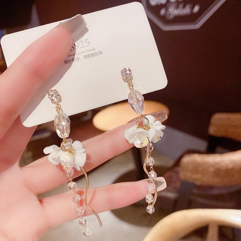 XiaoboACC Khuyên Tai Kim Bạc 925 Phối Hình Bông Hoa Đính Đá Zircon Cho Nữ