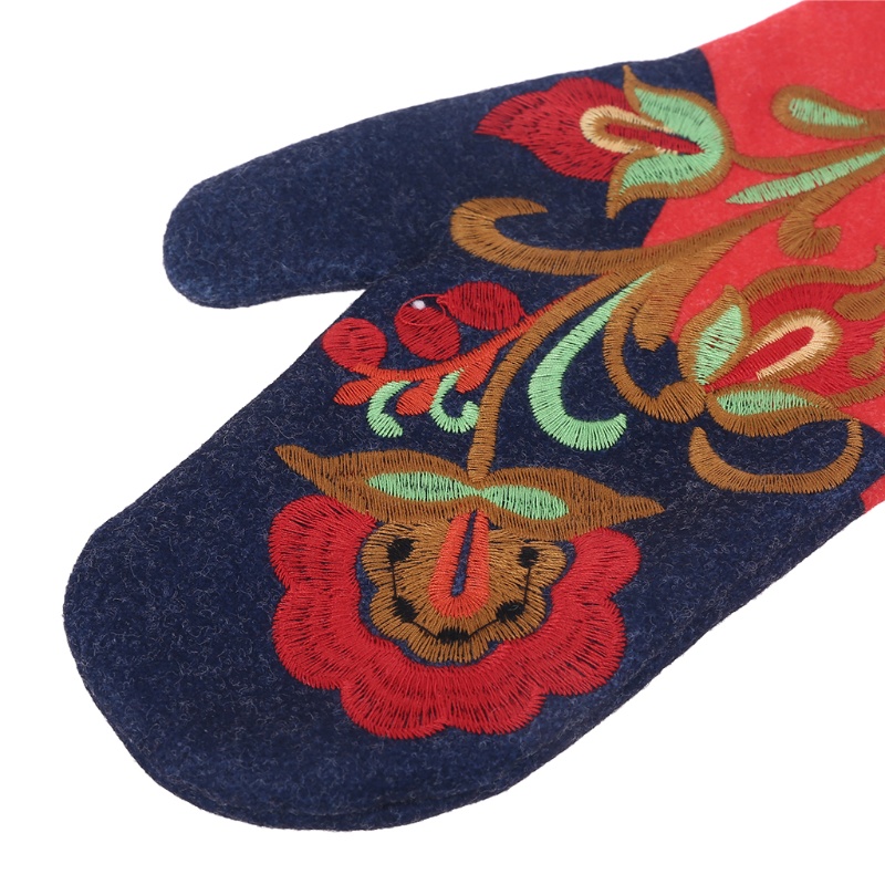 Găng Tay Hở Ngón Giữ Ấm Mùa Đông Chống Gió Thêu Hoa Thoáng Khí Cho Nữ