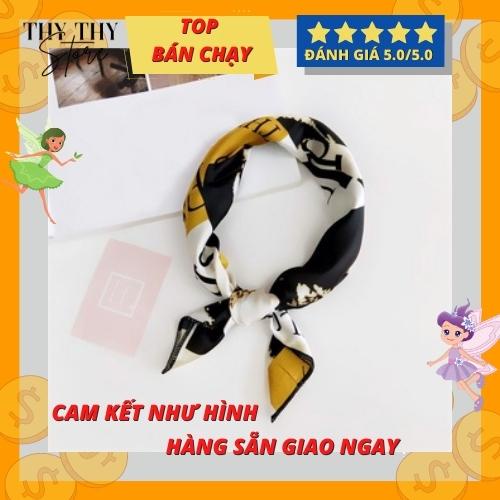 Khăn lụa vuông TURBAN-VÀNG TRẮNG ĐEN- Hàn Quốc 50x50cm-V2TBNM -ThyThy Store khăn bandana lụa