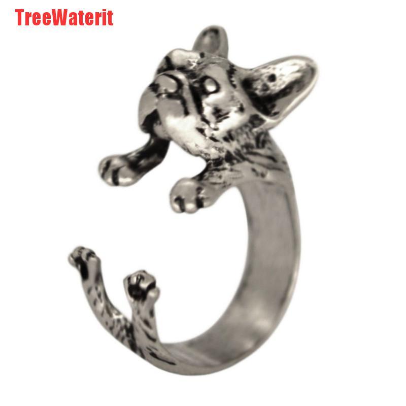 TreeWaterit Vintage French Bulldog Animal Wrap Rings Gift for Women and Men Fashion Jewelry