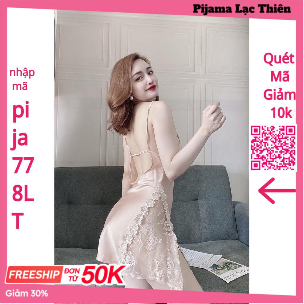 Váy Ngủ Sexy, Đầm Ngủ 2 Dây Kèm Quần ( Có Mút Ngực ) Chất Lụa Satin Phối Ren Hông Sexy Quyến Rủ, Gợi Cảm. | BigBuy360 - bigbuy360.vn