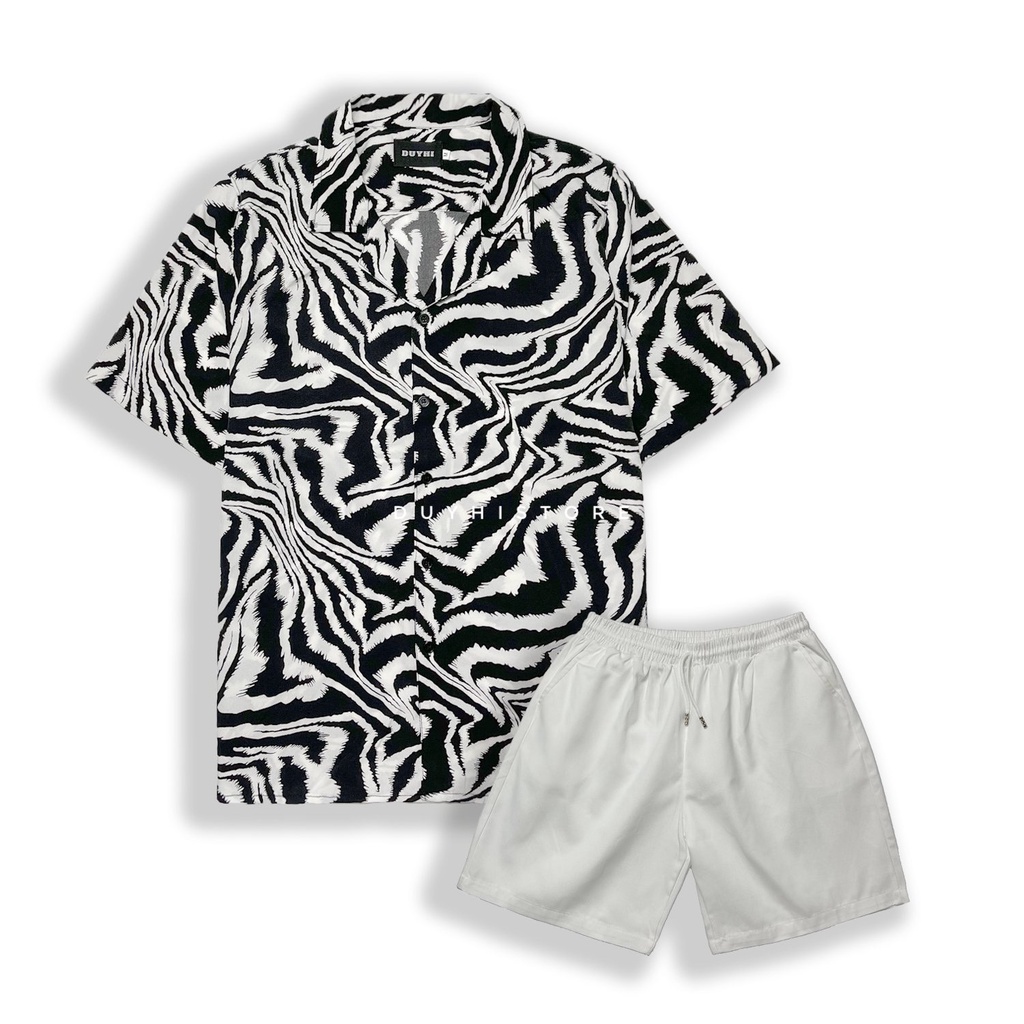 Áo sơ mi cộc tay unisex form rộng họa tiết VẰN TRẮNG cho nam nữ | DUYHI