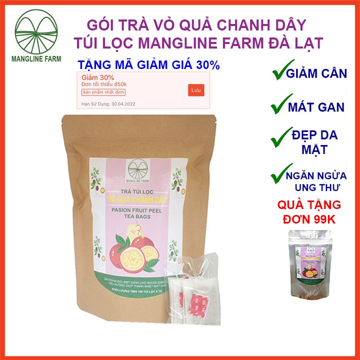 Bộ 2 gói trà vỏ chanh dây túi lọc Mangline Farm Đà Lạt 100 túi lọc trà giảm cân