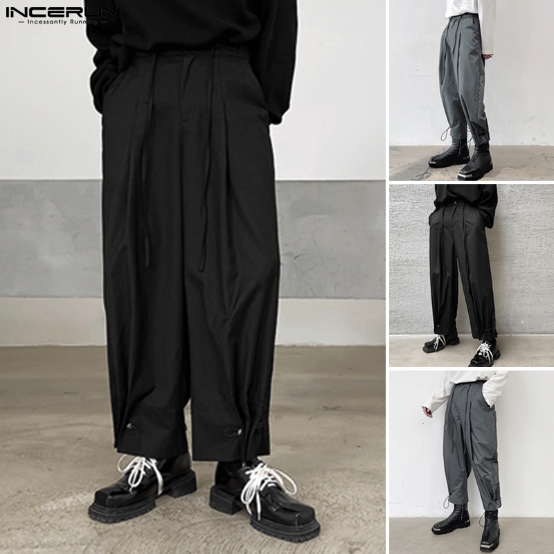 Quần baggy INCERUN dài ống rộng thiết kế dây rút phong cách punk cá tính thời trang cho nam