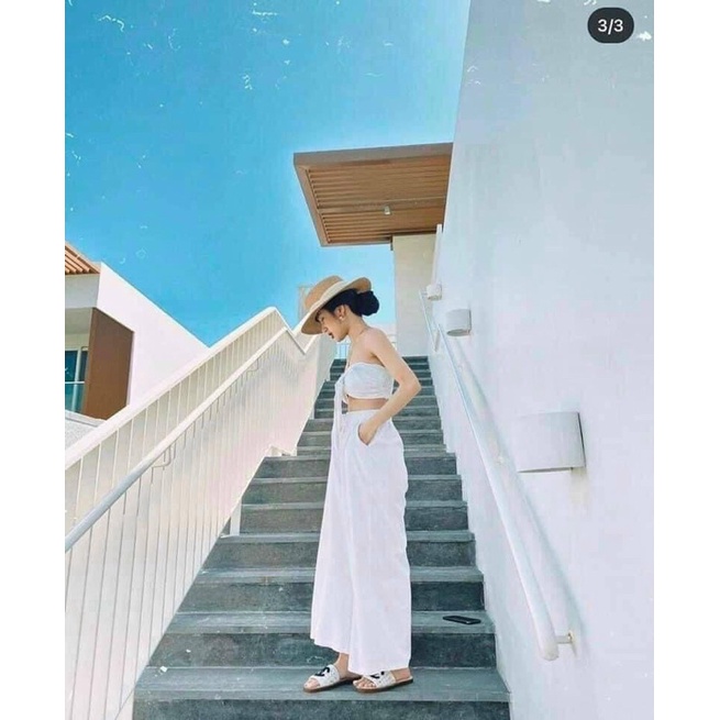SET ÁO ỐNG NƠ NGỰC CROPTOP + QUẦN SUÔNG