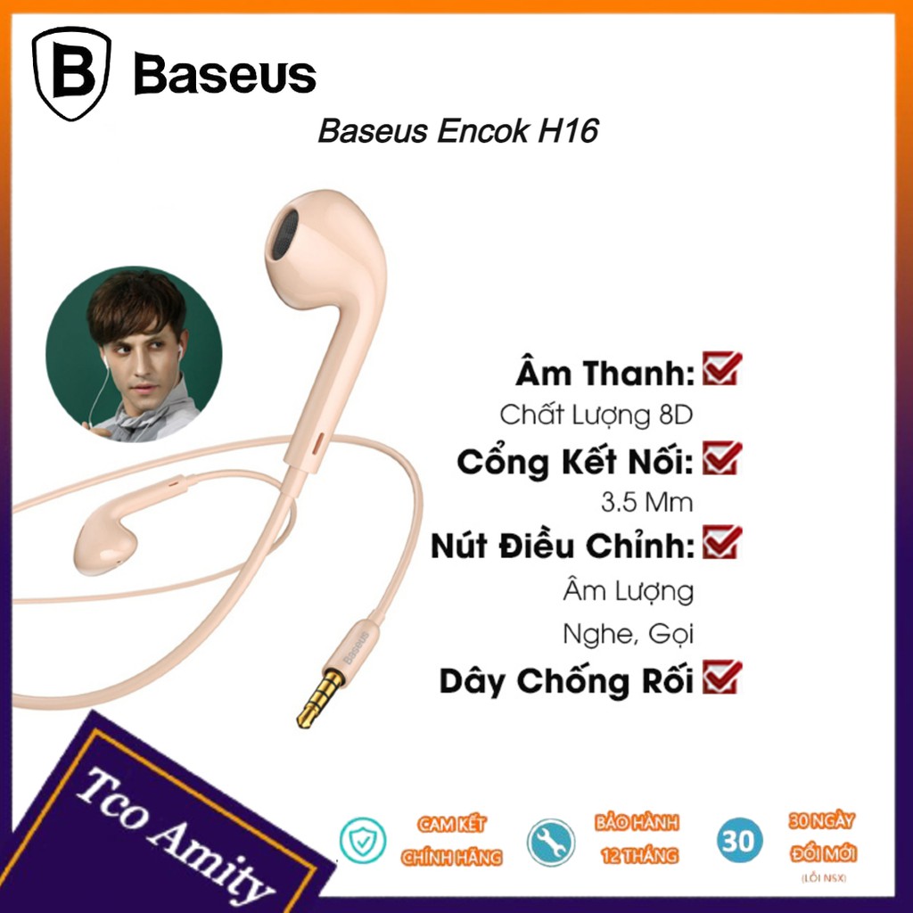 Tai nghe có dây Baseus Encok H6 3.5mm - Âm thanh tự nhiên - Chất lượng đàm thoại tốt - Ổn định - Hàng chính hãng