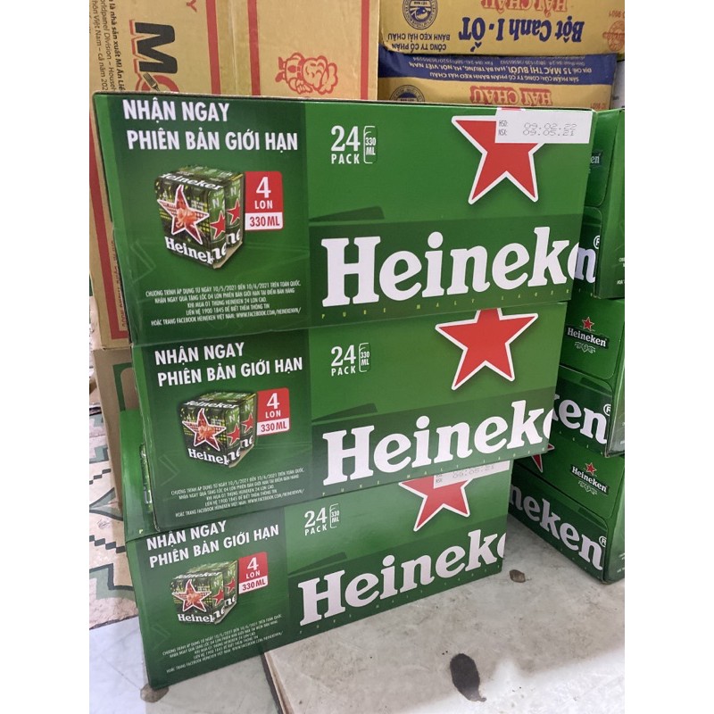 Thùng 24 Lon Bia Heineken Thường (24 x 330ml) [Tặng Thêm 4 Lon Phiên Bản Giới Hạn]